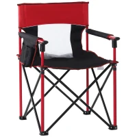 Outsunny Folding Fishing Camping Chair Portable Picnic Armchair Director Seat Oxford Metal Frame with Cup Holder, Phone Pocket - Red(m-1)