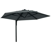 Outsunny 2.5m Wall Mounted Parasol, Hand to Push Outdoor Patio Umbrella with 180 Degree Rotatable Canopy for Porch, Deck, Garden, 250 cm, Dark Grey(m-10)