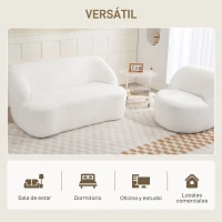 HOMCOM Sofá de 2 Plazas Tapizado en Borreguito de 142 cm con Diseño Curvo Acolchado Grueso No Requiere Montaje Crema(m-7)