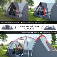 Outsunny Tente de camping familiale 5-6 pers. - tente tunnel étanche légère ventilée facile à monter - grande porte + 3 fenêtres - dim. 4,55L x 2,2l x 1,8H m fibre verre polyester oxford gris(m-4)