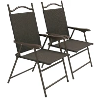 Outsunny Set of Two Folding Garden Chairs, with Fabric Mesh Seats - Dark Brown(m-10)
