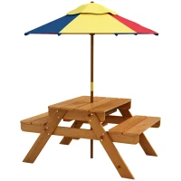 Outsunny Table de pique-nique pour enfants avec bancs, parasol amovible, 2 bacs en plastique, table 2 en 1 pour 4 enfants(m-10)