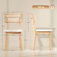 HOMCOM Silla de Comedor Respaldo de Rattan Asiento de Piel Sintética Madera de Caucho Madera Natural(m-3)
