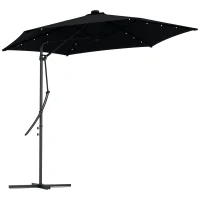 Outsunny 3(m) Solar LED Cantilever Parasol - Black(m-10)