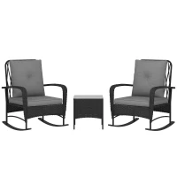 Outsunny Three-Piece Rocking Chair Rattan Bistro Set - Black(m-1)