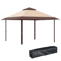 Outsunny Tenda Dobrável 3,85x3,85 m Tenda de Jardim com Telhado Duplo Altura Ajustável para Festas Casamentos Cáqui e Café(m-10)