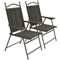Outsunny Set of Two Folding Garden Chairs, with Fabric Mesh Seats - Dark Brown(m-1)