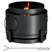 Outsunny Smokeless Fire Pit with Ash Catcher, 37cm Portable Wood Burning Firepit with Poker for Garden Camping Bonfire Party, Metal, Black(m-10)