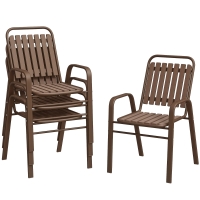 Outsunny Set 4 Sedie per Esterno Impilabili con Schienale Alto e Braccioli, in Acciaio e PP, 56x66x91 cm, Marrone Scuro