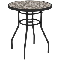Outsunny Φ60 Garden Table, with Glass Printed Tabletop - Brown(m-1)