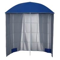 Outsunny Umbrelă de Plajă cu Perdea Laterală, Săculeți pentru Nisip și Țăruși, Ø220x220 cm, Albastru(m-1)