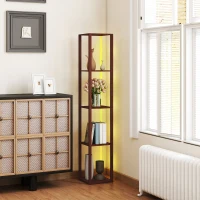 HOMCOM RGB LED Floor Lamp with Shelves, Modern Dimmable Standing Lamp with Remote Control, Adjustable Brightness & Speed for Living Room, Bedroom, Office, Brown(m-6)