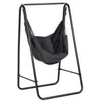 Outsunny Hammock Chair with Stand, Hammock Swing Chair with Cushion, Dark Grey(m-1)