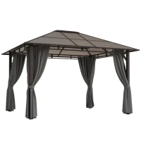 Outsunny 3 x 3.6m Hardtop Gazebo Canopy with Polycarbonate Roof Garden Pavilion with Removable Curtains and Steel Frame, Dark Grey(m-10)