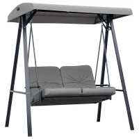Outsunny 2 Seater Garden Swing Chair with Adjustable Tilting Canopy, Outdoor Hammock Bench with Steel Frame for Patio, Grey(m-10)