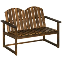 Outsunny Outdoor Wooden Garden Bench, Patio Loveseat Chair with Slatted Backrest and Smooth Armrests for Two People, for Yard, Lawn, Porch, Carbonised Finish(m-1)