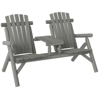Outsunny Wood Patio Chair Bench 2 Seats w/ Centre Coffee Table, Garden Bench, Grey(m-1)