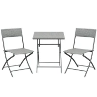 Outsunny Polyrattan Bistroset für 2 Personen Sitzgruppe Rattan Gartenmöbel Set Garnitur Grau(m-1)