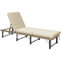 Outsunny Single Folding Rattan Sun Lounger, with Cushion - Grey(m-1)