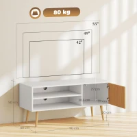 HOMCOM Móvel de TV com 2 Prateleiras de Armazenamento e Armário para Televisores até 55 Polegadas 110x40x50 cm Branco e Madeira(m-3)