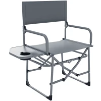 Outsunny Folding Directors Camping Chair, with Side Table - Grey(m-10)