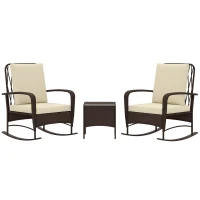 Outsunny Three-Piece Rocking Chair Rattan Bistro Set - Brown(m-10)