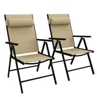 Outsunny Set of Two Padded Garden Chairs - Khaki(m-10)