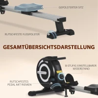 HOMCOM Rudergerät, klappbar, leiser Aluminiumrahmen, LCD-Monitor, 8 Stufen Widerstand, Schwarz/Silber(m-4)