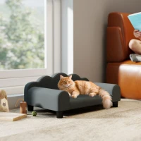 PawHut Divano per cani, divano per animali domestici con schienale e braccioli, traspirante, 66 x 42 x 28,5 cm, grigio scuro(m-4)