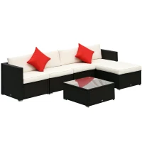 Outsunny Set Mobili da Giardino in Rattan PE 4 Poltrone 1 Pouf 1 Tavolino in Vetro Temperato 2 Cuscini(m-1)