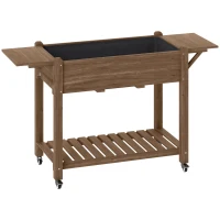 Outsunny 46 x 94cm Wooden Raised Planter, with Shelves - Carbonised(m-1)
