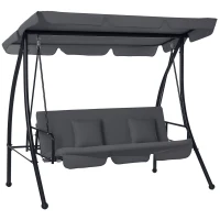 Outsunny Outdoor 2-in-1 Swing Chair Lounger 3 Seater Garden Swing Seat Bed Convertible Tilt Canopy W/ Cushion, Dark Grey(m-10)