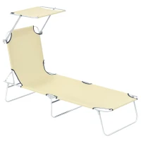 Outsunny Transat Bain de Soleil Pliable Chaise Longue Pliante Dossier Inclinable Multi-positions et Pare-Soleil réglable(m-10)