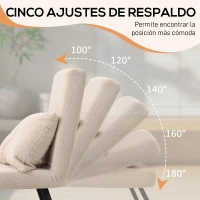 HOMCOM Sofá Cama Individual Plegable Sofá Cama Convertible 4 en 1 Respaldo Ajustable de 5 Niveles y Almohada 63x73x81 cm Beige(m-5)