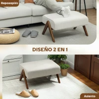 HOMCOM Reposapiés de Salón Taburete Bajo con Asiento Acolchado Patas de Madera para Sala de Estar Dormitorio 69x47x36 cm Beige(m-4)