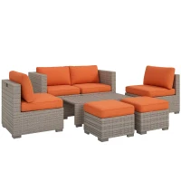 Outsunny Eight-Piece Rattan Garden Set, with Contrast Cushions - Orange/Grey(m-10)