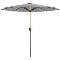Outsunny Sombrilla de Jardín con Luces LED Solares Ø265x240 cm con Manivela Manual para Terraza Piscina Patio Gris Claro(m-1)