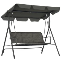Outsunny Dondolo da Giardino 3 Posti con Tettuccio Regolabile in Rattan PE, 167x112x153cm, Grigio Scuro(m-1)