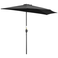 Outsunny 2.7m Garden Half Parasol, Outdoor Balcony Umbrella with 5 Steel Ribs, Patio Sun Shade, Black(m-10)
