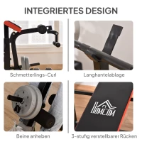 HOMCOM Ławka do ćwiczeń bez ciężarów, regulowana ławka fitness do różnych ćwiczeń, stacja treningowa, stal, plastik, Czarny+Czerwony(m-5)