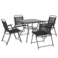 Outsunny Ensemble de jardin 1 table carrée et 4 chaises pliantes salon de jardin en métal époxy pour 4 pers - noir(m-10)