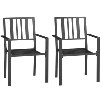 Outsunny Set of Two Minimal Metal Garden Chairs - Black(m-1)