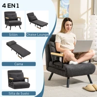 HOMCOM Sofá Cama Individual Plegable Silla Cama Convertible 4 en 1 Respaldo Ajustable de 5 Niveles y Almohada 63x73x81 cm Gris(m-4)