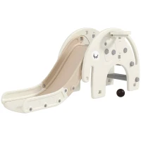 AIYAPLAY Tobogan pentru Copii 3 în 1, Tobogan din Plastic cu Coș și Design de Elefant, 163x57x75 cm, Alb Crem(m-11)