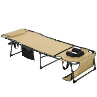 Outsunny Folding Sun Lounge with 5-level Reclining Back, Outdoor Tanning Chair with Reading Hole, Outdoor Sun Lounge with Side Pocket, Headrest, for Beach, Yard, Patio, Beige(m-11)