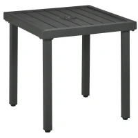 Outsunny Garden Side Table, 51x51cm Square Patio Coffee Table with Umbrella Hole, End Table with Steel Frame for Balcony, Grey(m-1)