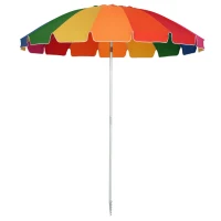 Outsunny Parasol de plage parasol inclinable rond Ø 223 cm tissu polyester haute densité anti-UV mât démontable aluminium sac de transport inclu multicolore(m-1)