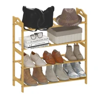 HOMCOM Scaffalatura porta-scarpe in bambù a 4 livelli porta-scarpe capacità 12 paia, 67,5 x 24,7 x 72 cm, effetto legno naturale(m-1)