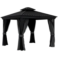Outsunny 3.65 x 3m Aluminium Hardtop Gazebo, with Accessories - Dark Grey(m-10)