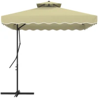 Outsunny 2.5m Square Double Top Garden Parasol Cantilever Umbrella with Ruffles, Beige(m-1)